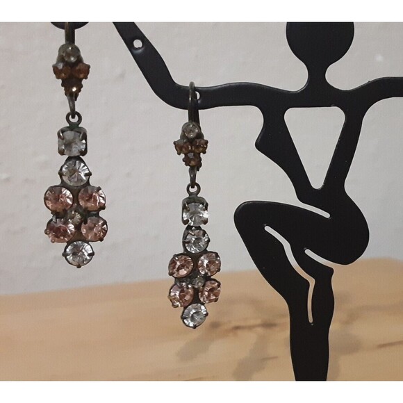 Vintage Signed Sorrelli Pink & White Crystal Rhinestone Dangle Drop Earrings - Picture 2 of 5